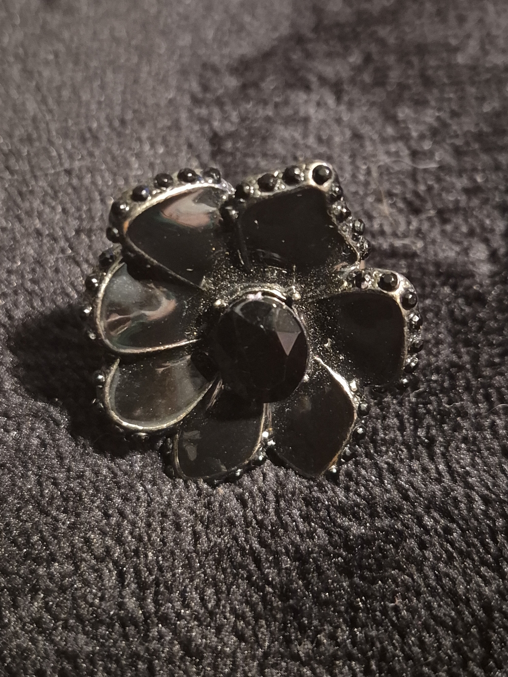 Black Floral Statement Ring